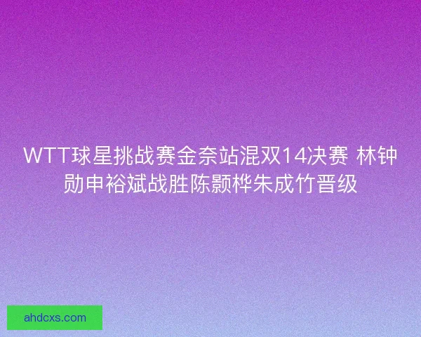WTT球星挑战赛金奈站混双14决赛 林钟勋申裕斌战胜陈颢桦朱成竹晋级